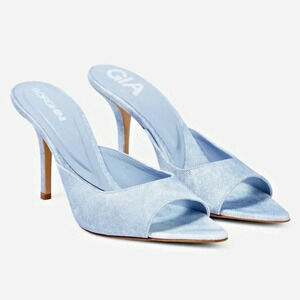 Gia Borghini Perni 04 Women's Denim High Heels Mules Size 38 IT (MSRP $615)